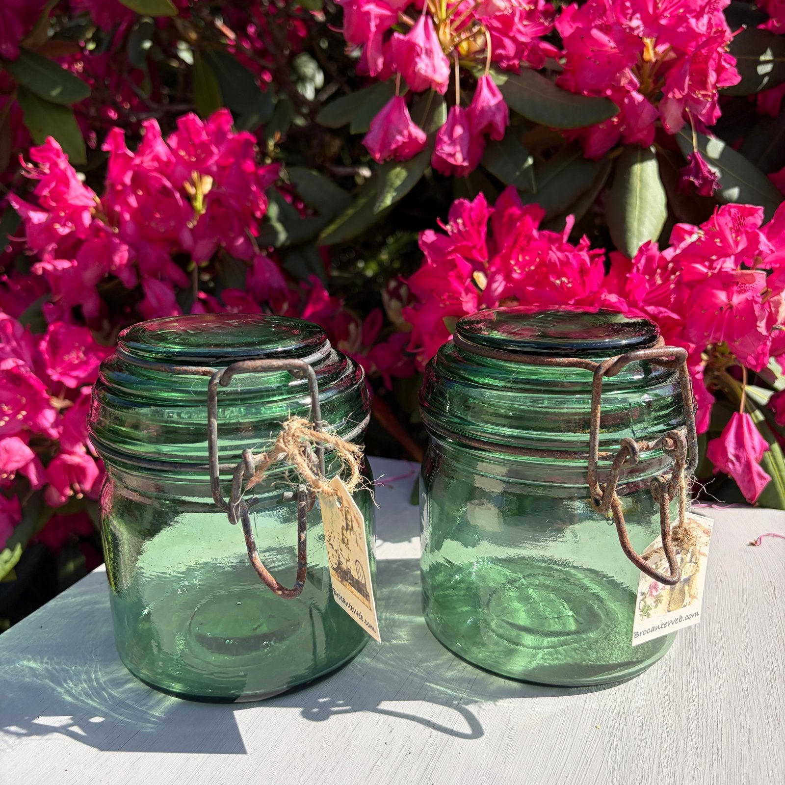 Oude groene Franse weckpotjes 1/2 liter / brocante vintage, Antiek en Kunst, Ophalen of Verzenden