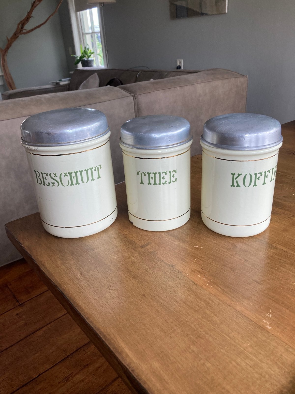 Vintage voorraadpotten: Beschuit, Thee, Koffie, Antiek en Kunst, Ophalen of Verzenden