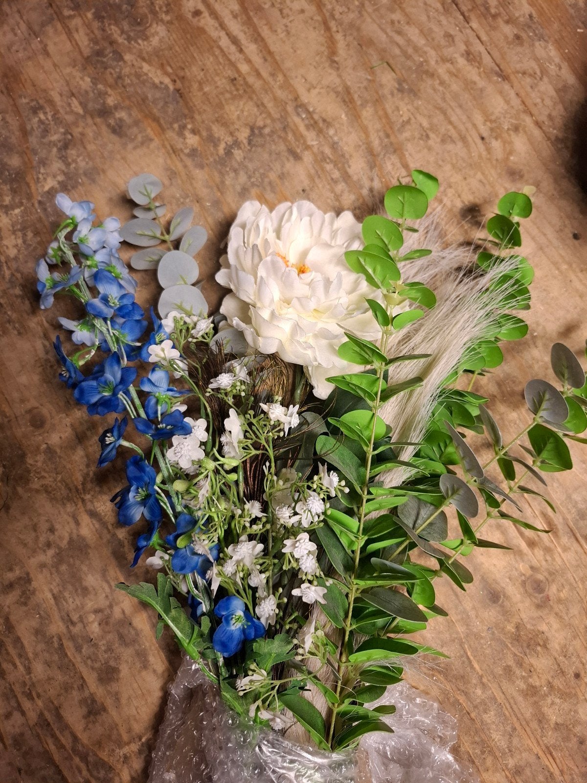 Prachtige Kunstbloemen Bos - Blauw, Wit & Groen, Binnen, Nieuw, Textiel, Boeket