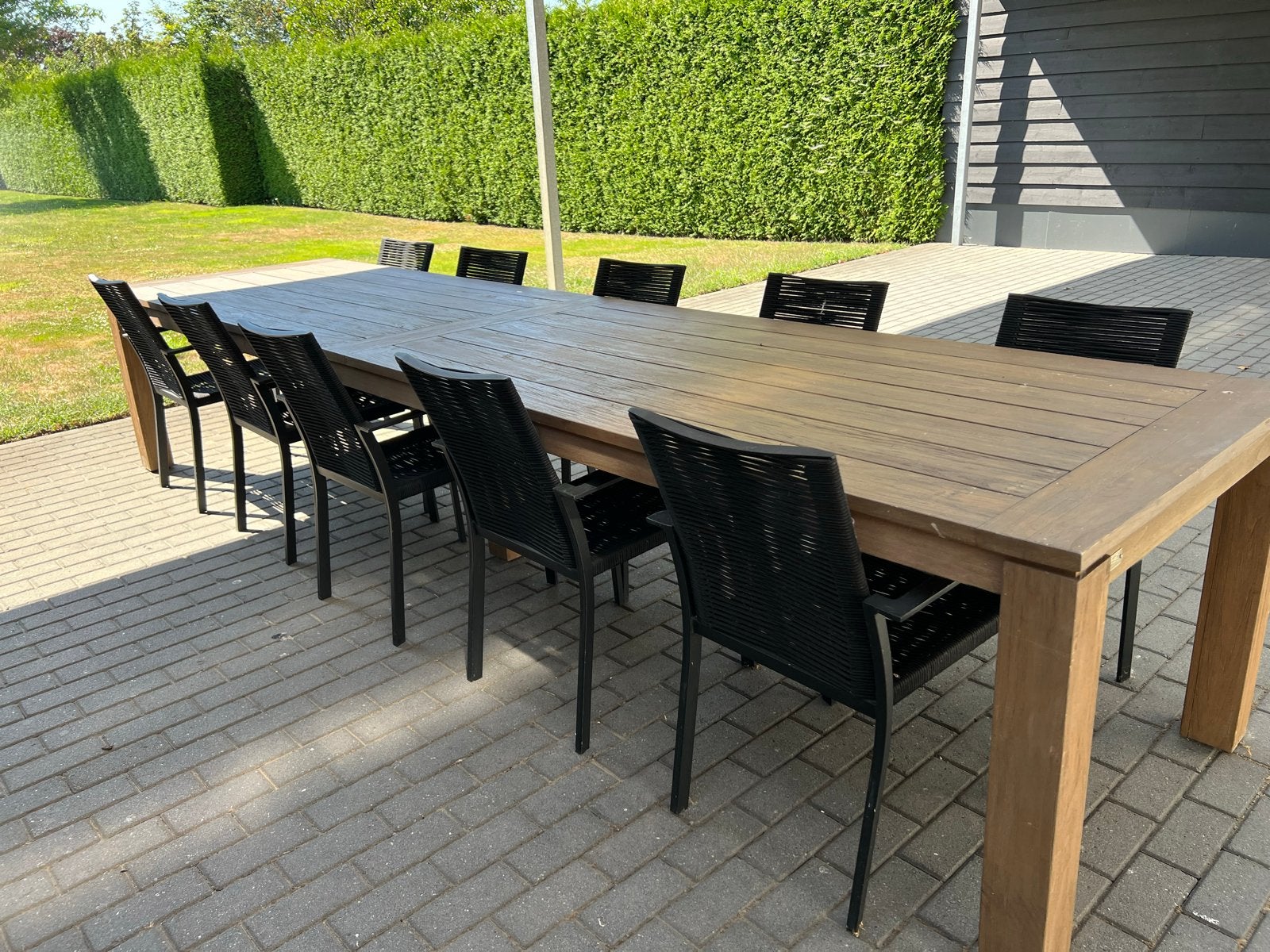 Grote tuintafel 400 cm met 10 stoelen - Applebee, Ophalen, Gebruikt, Eettafel, Meer dan 8 zitplaatsen