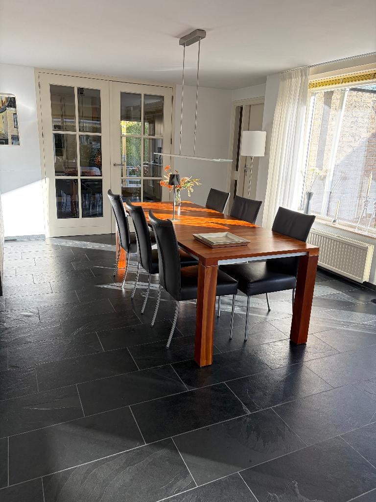 Z.G.A.N.Leolux Eetkamertafel en Bert plantagie Eetkamerst, Ophalen of Verzenden, Zo goed als nieuw, Grijs, Vijf, Zes of meer stoelen