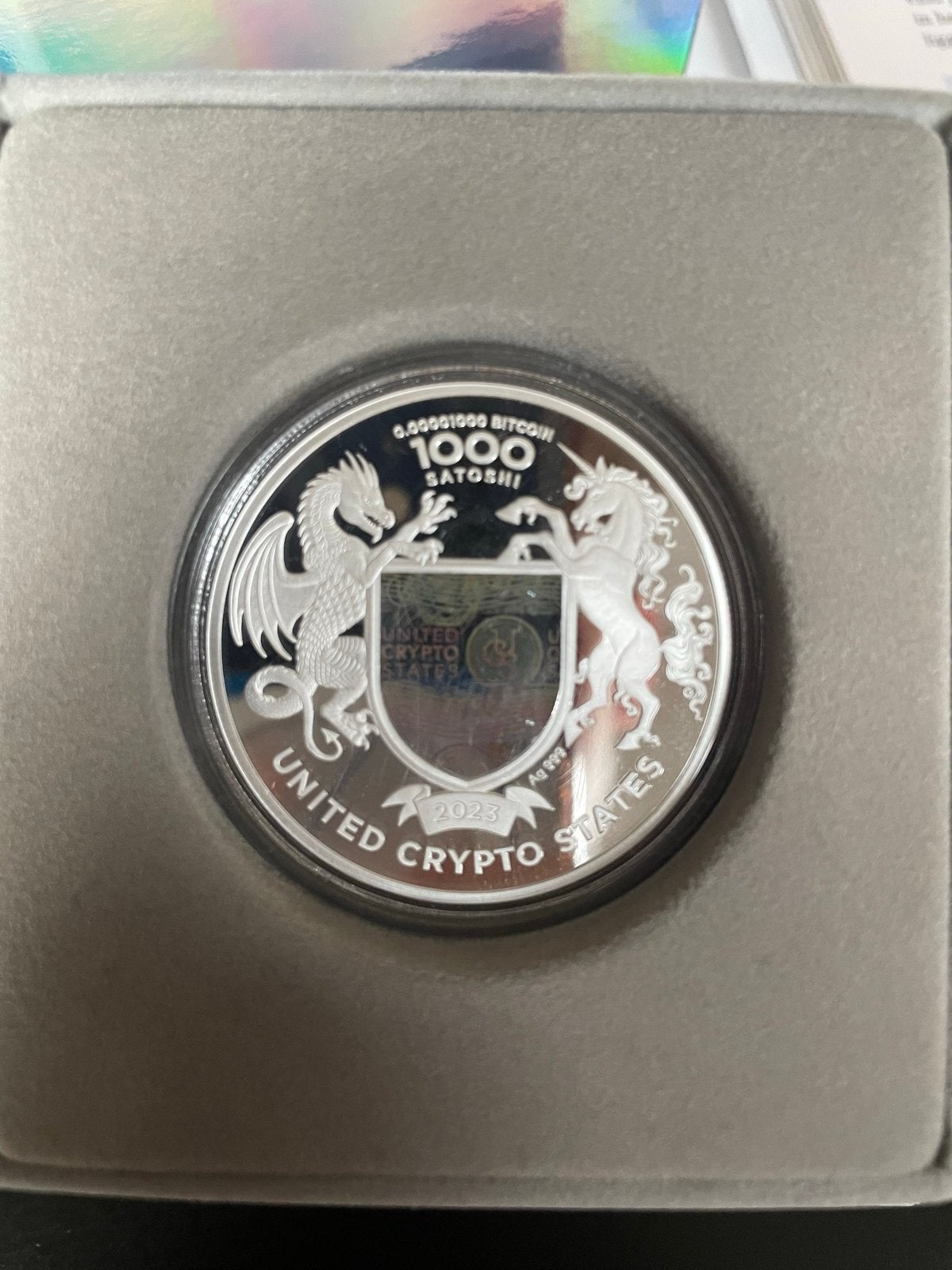 .999 Zilveren United Crypto States Munt 1 Ounce, Postzegels en Munten, Penningen en Medailles, Ophalen of Verzenden, Zilver, Buitenland