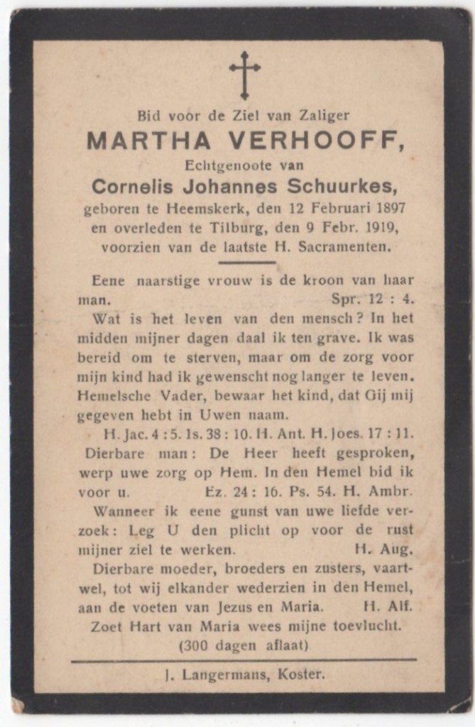 Martha Verhooff 1897 Heemskerk + 1919 Tilburg, 21 jaar oud, Ophalen of Verzenden