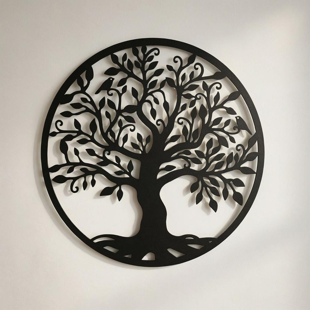 Metalen Wanddecoratie Levensboom - Mat Zwart - 80cm, Ophalen of Verzenden, Zo goed als nieuw