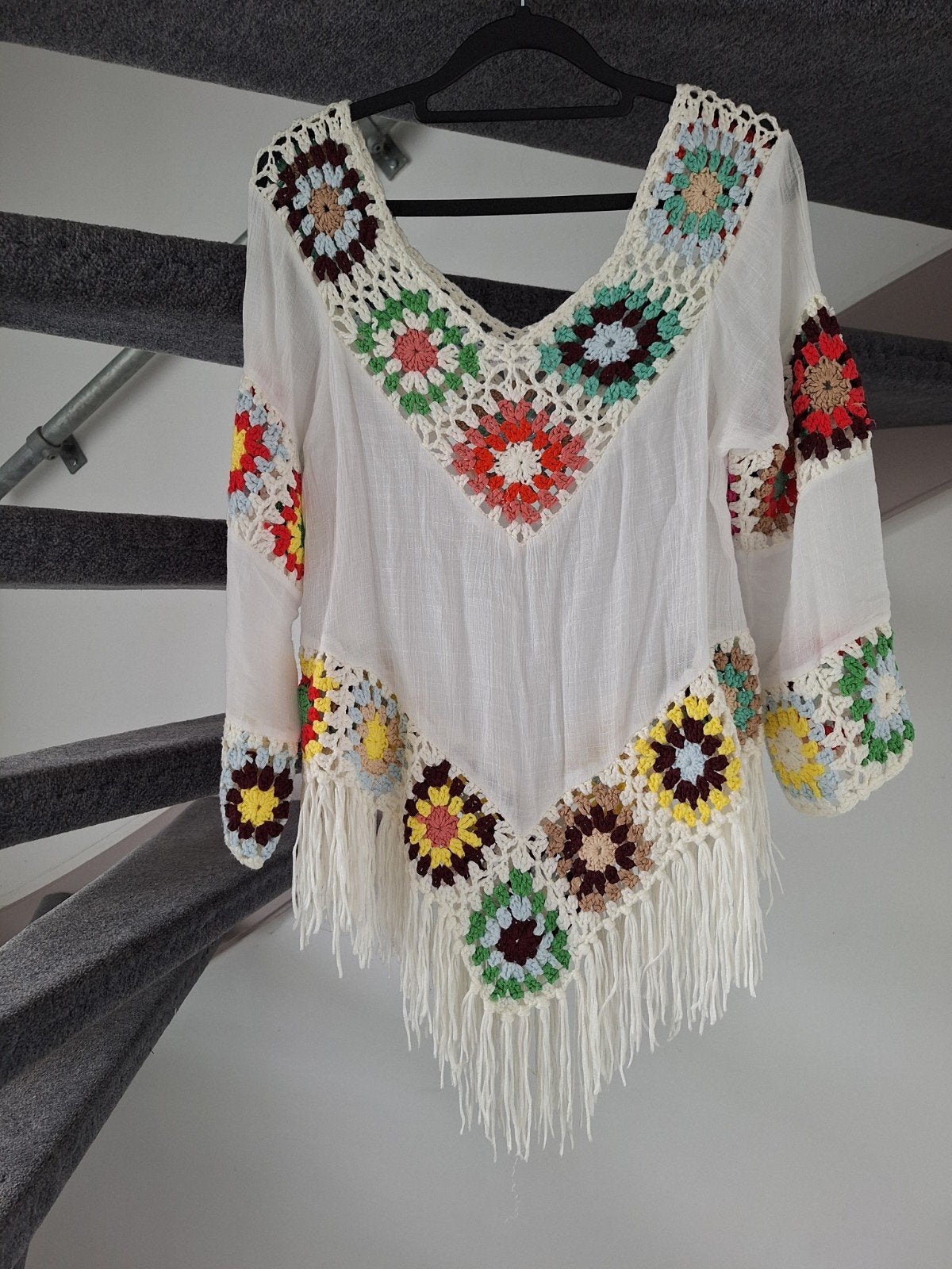 Majolica Ibiza stijl tuniek met gehaakte details en franjes, Kleding | Dames, Wit, Zo goed als nieuw, Lange mouw, Maat 36 (S)