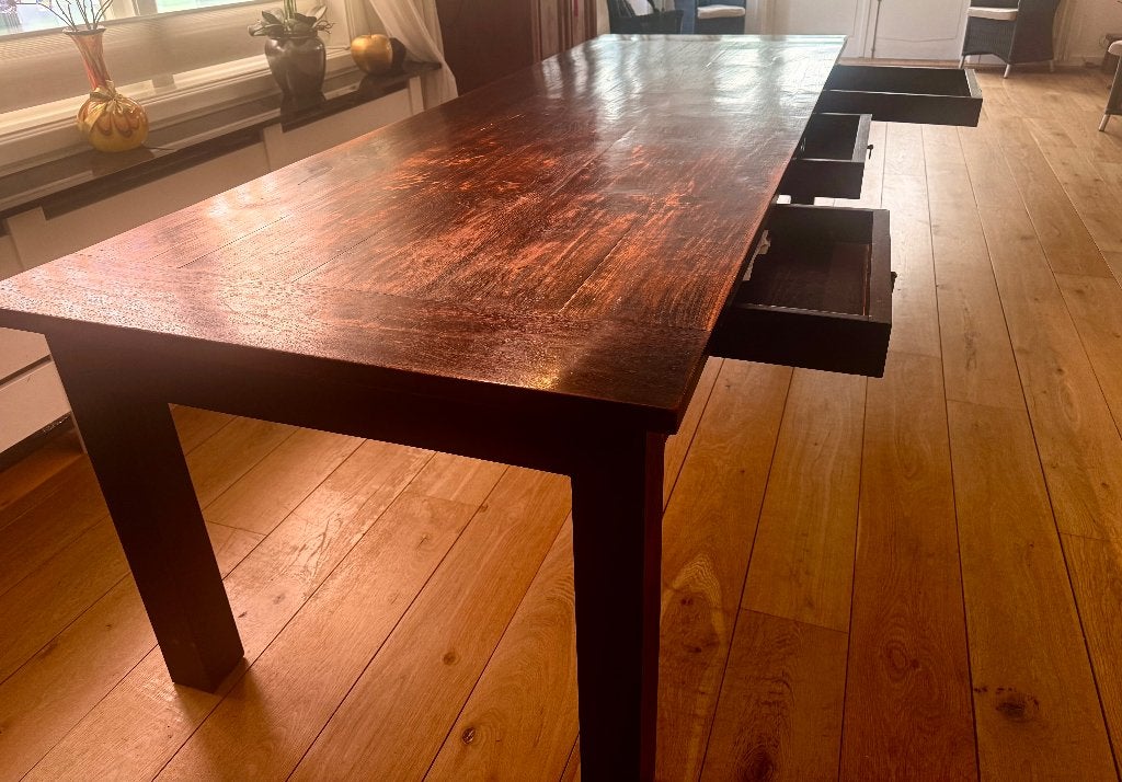 Massief Teak Hardhouten Tafel 0,95 x 2,75m, Ophalen, Teakhout, 200 cm of meer, 50 tot 100 cm