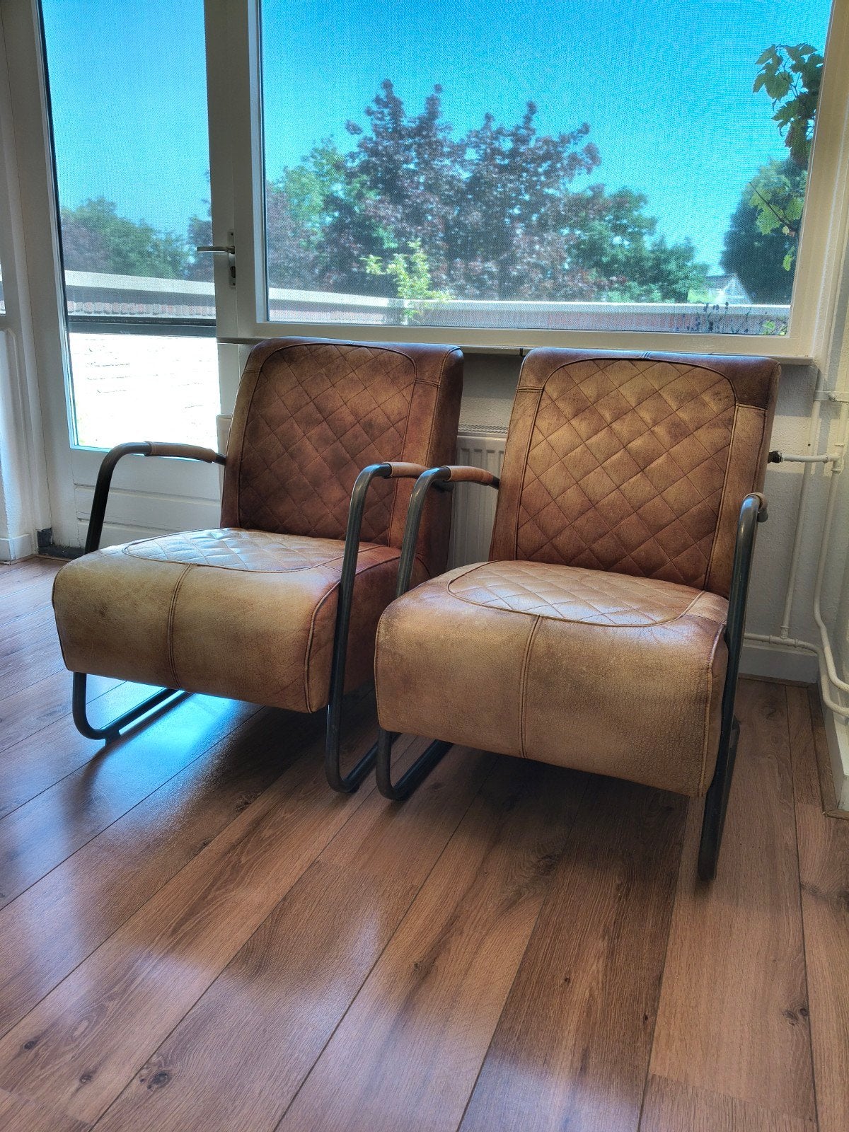 Leren stoelen, Huis en Inrichting, Fauteuils, Ophalen, Gebruikt, Leer