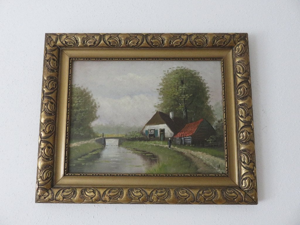 Antiek schilderij olieverf met mooie lijst, 50 – 75, Minder dan 50 cm, Ophalen of Verzenden, Zo goed als nieuw