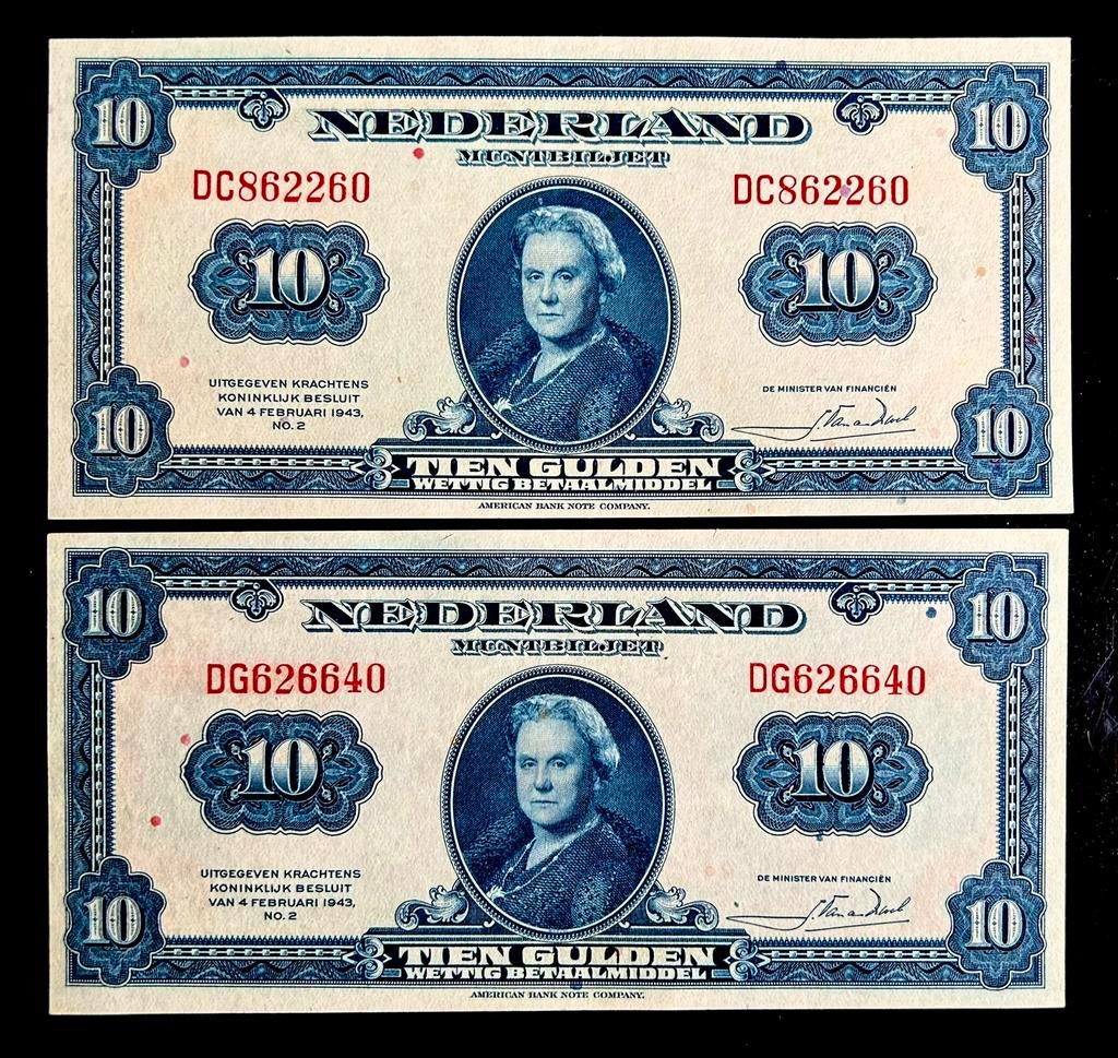 SETJE: 2x 10 GLD. Wilhelmina. PR+, Postzegels en Munten, Ophalen of Verzenden, 10 gulden