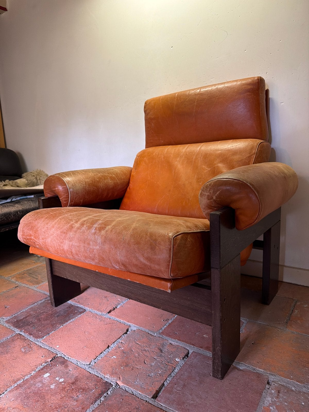 Vintage Leren Fauteuil - Jaren '70 Design, Antiek en Kunst, Ophalen
