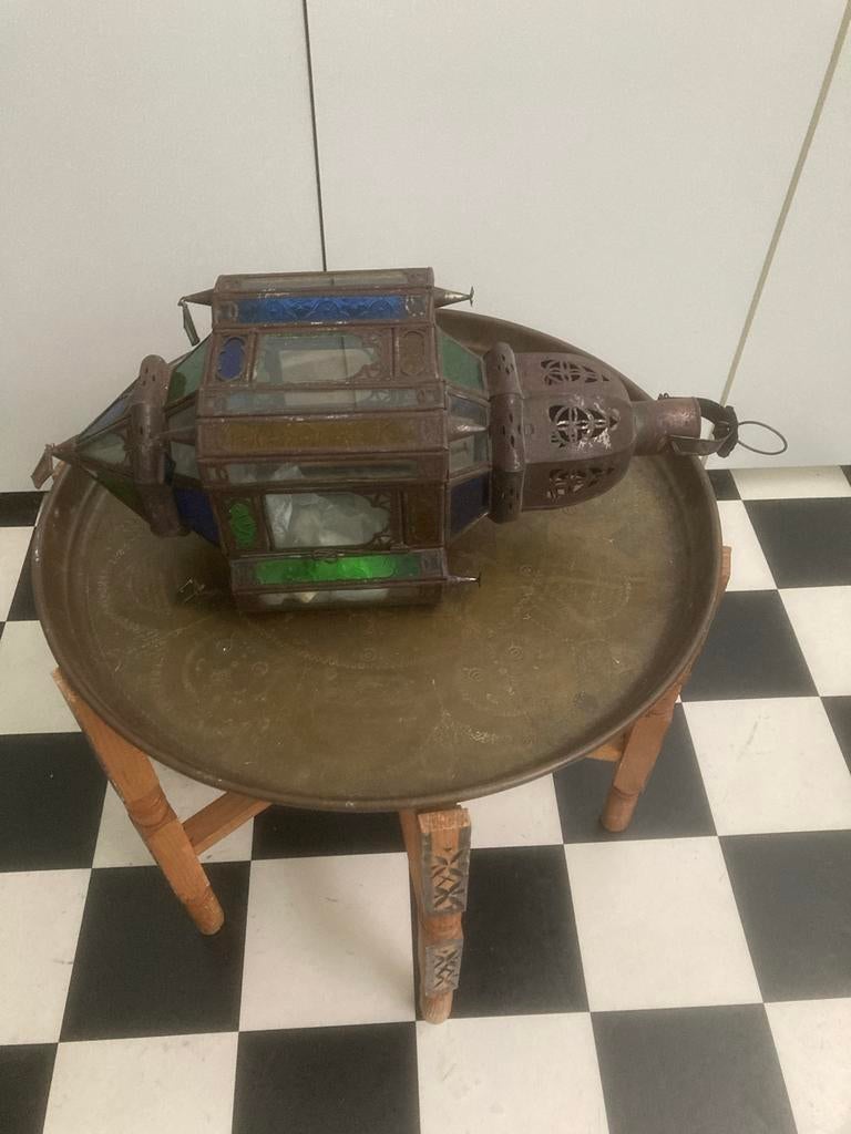 Oosterse lamp met gekleurd glas, Ophalen of Verzenden