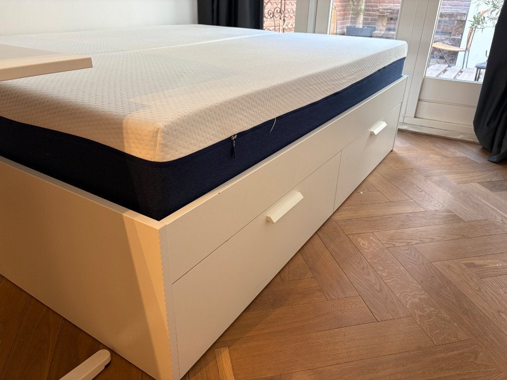 Ikea Brimnes 160x200 bed met opbergruimte, Huis en Inrichting, Slaapkamer | Bedden, Ophalen, Wit, Tweepersoons, Zo goed als nieuw