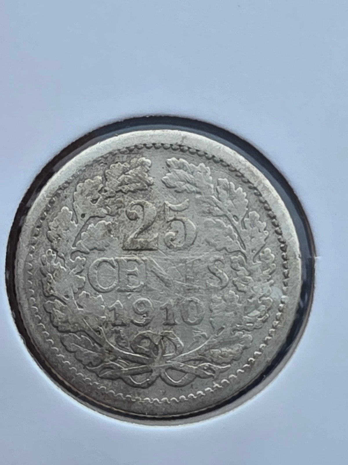 Zilveren 25 cent 1910 Koningin Wilhelmina, Zilver, 25 cent, Ophalen of Verzenden, Koningin Wilhelmina