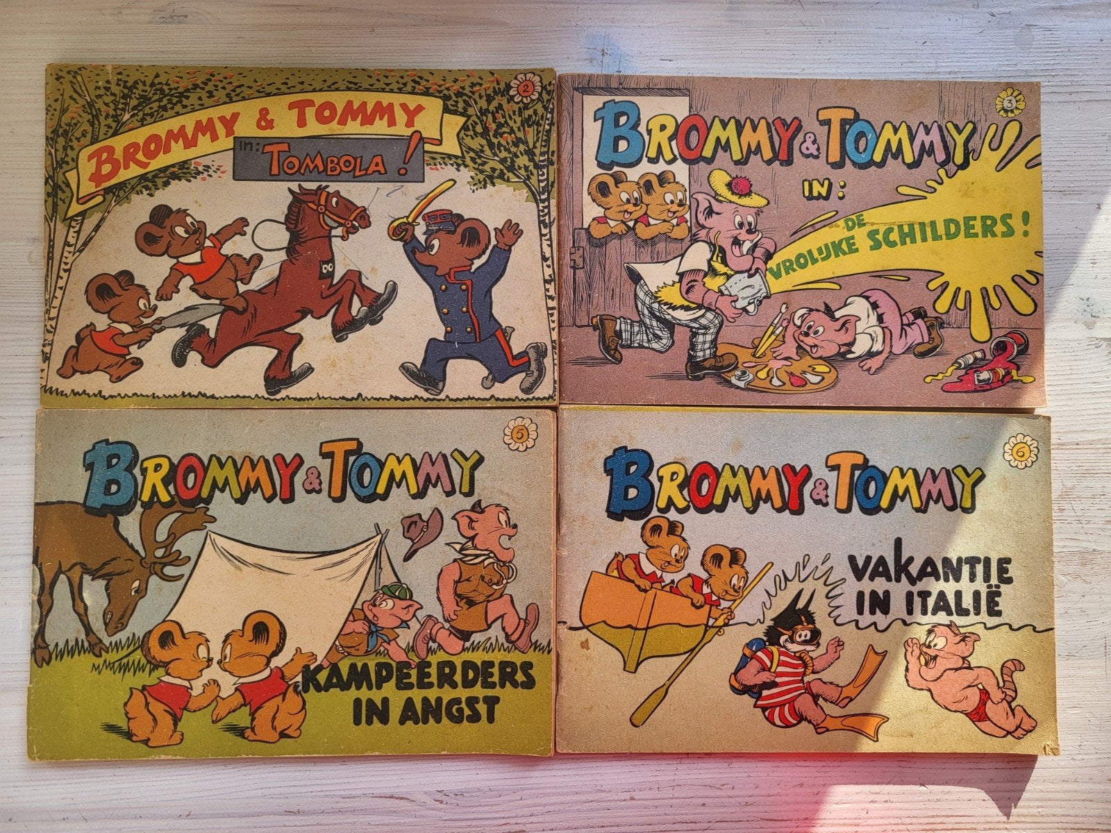 Brommy en Tommy stripboeken - Deel 2, 3, 5, 6, Boeken, Meerdere stripboeken, Ophalen of Verzenden, Gelezen, Onbekend