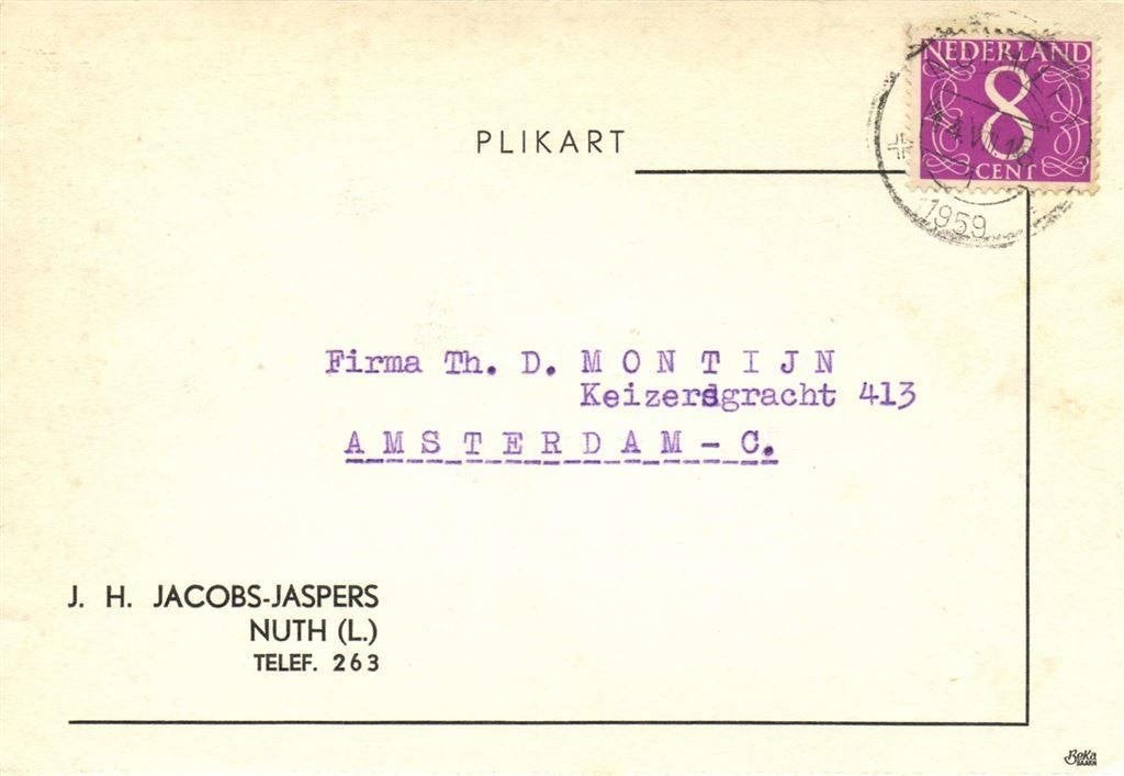 J.H. Jacobs-Jaspers, Nuth [L.] - 08.1959 - plikart, Ophalen of Verzenden, Briefkaart