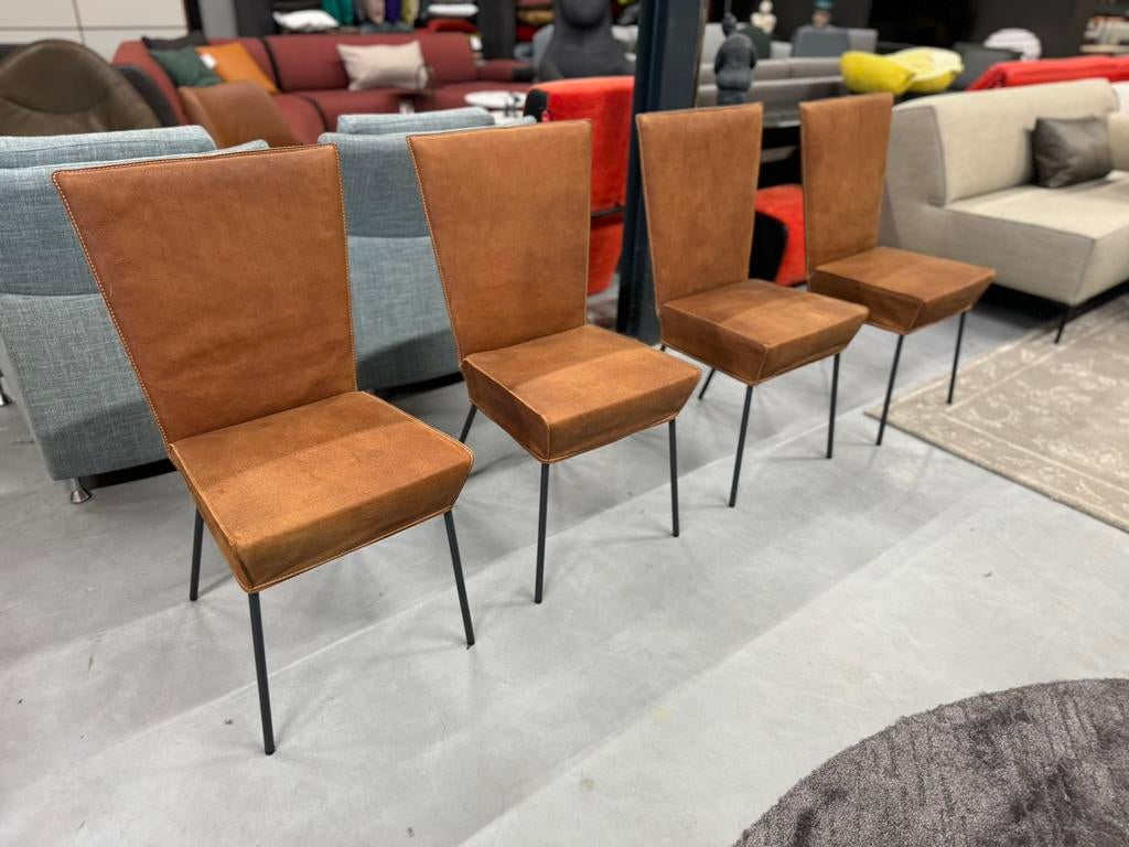 4 Nieuw Label Orea eetkamerstoel Yak leer Design stoel, Huis en Inrichting, Stoelen, Overige kleuren, Nieuw, Leer, Ophalen of Verzenden