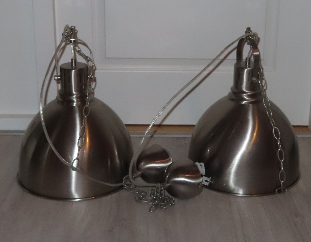 2 hanglampen industry Nikkel, Ophalen, Zo goed als nieuw, Metaal