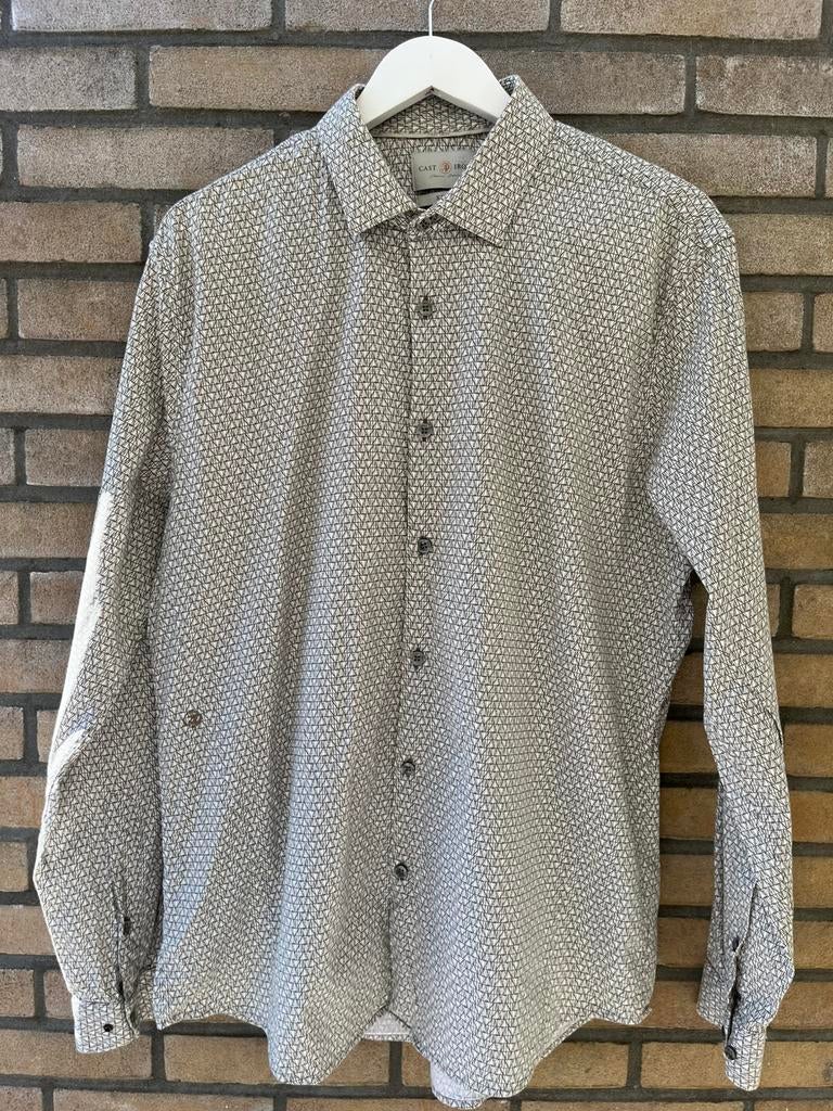 Cast Iron overhemd – wit/olijf geometrisch print – maat XXL, Kleding | Heren, Overhemden, Verzenden, Zo goed als nieuw, Wit, Overige halswijdtes