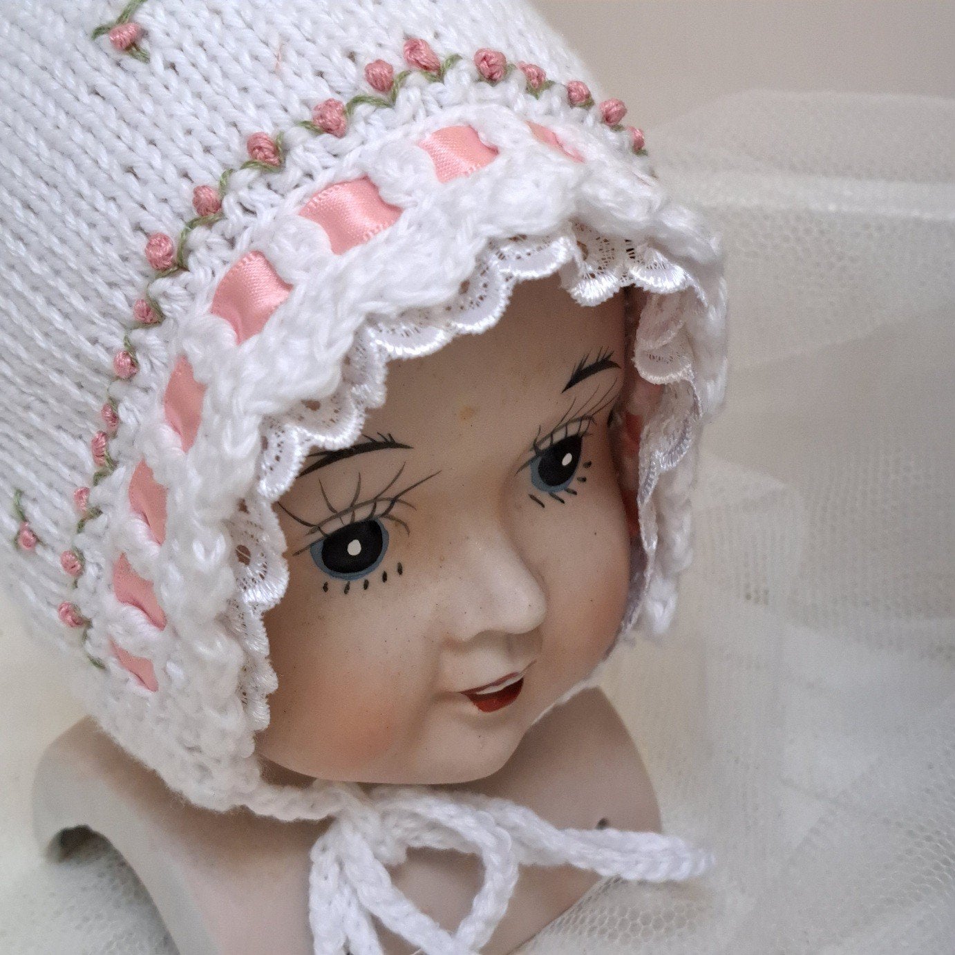 Hand gebreid Brocante Poppen muts NIEUW, Ophalen of Verzenden
