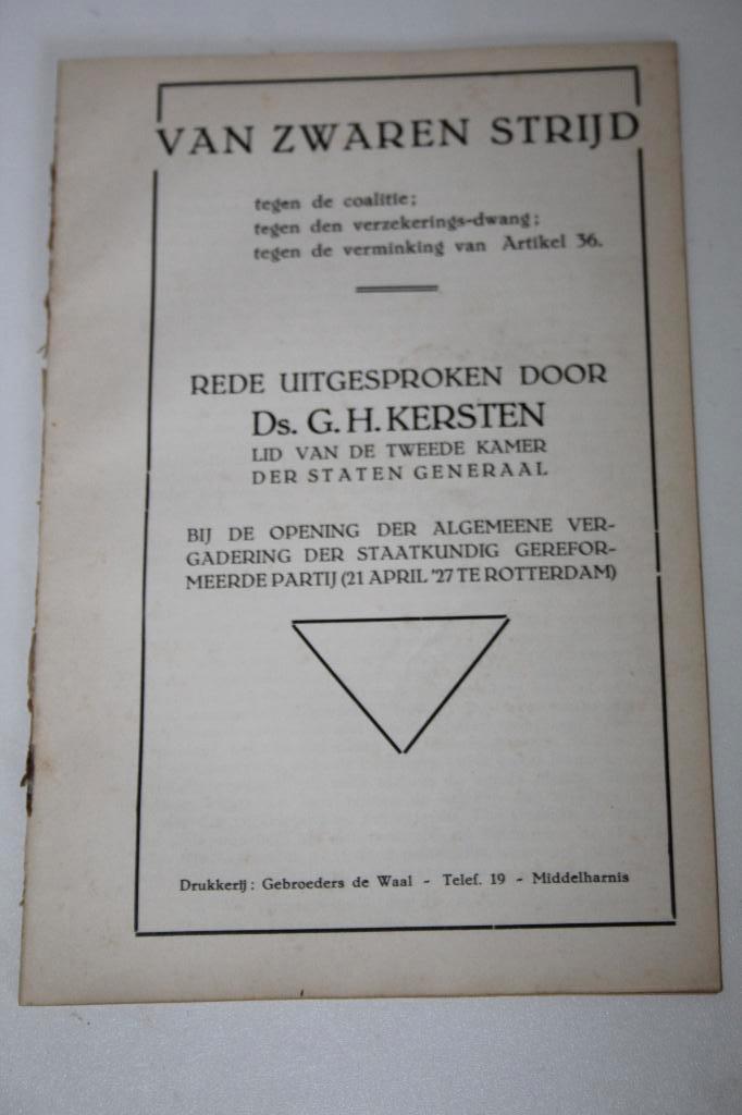 Ds. G.H. Kersten - Van zwaren strijd, partijrede SGP (1927), Ophalen of Verzenden, Gelezen, Christendom | Protestants