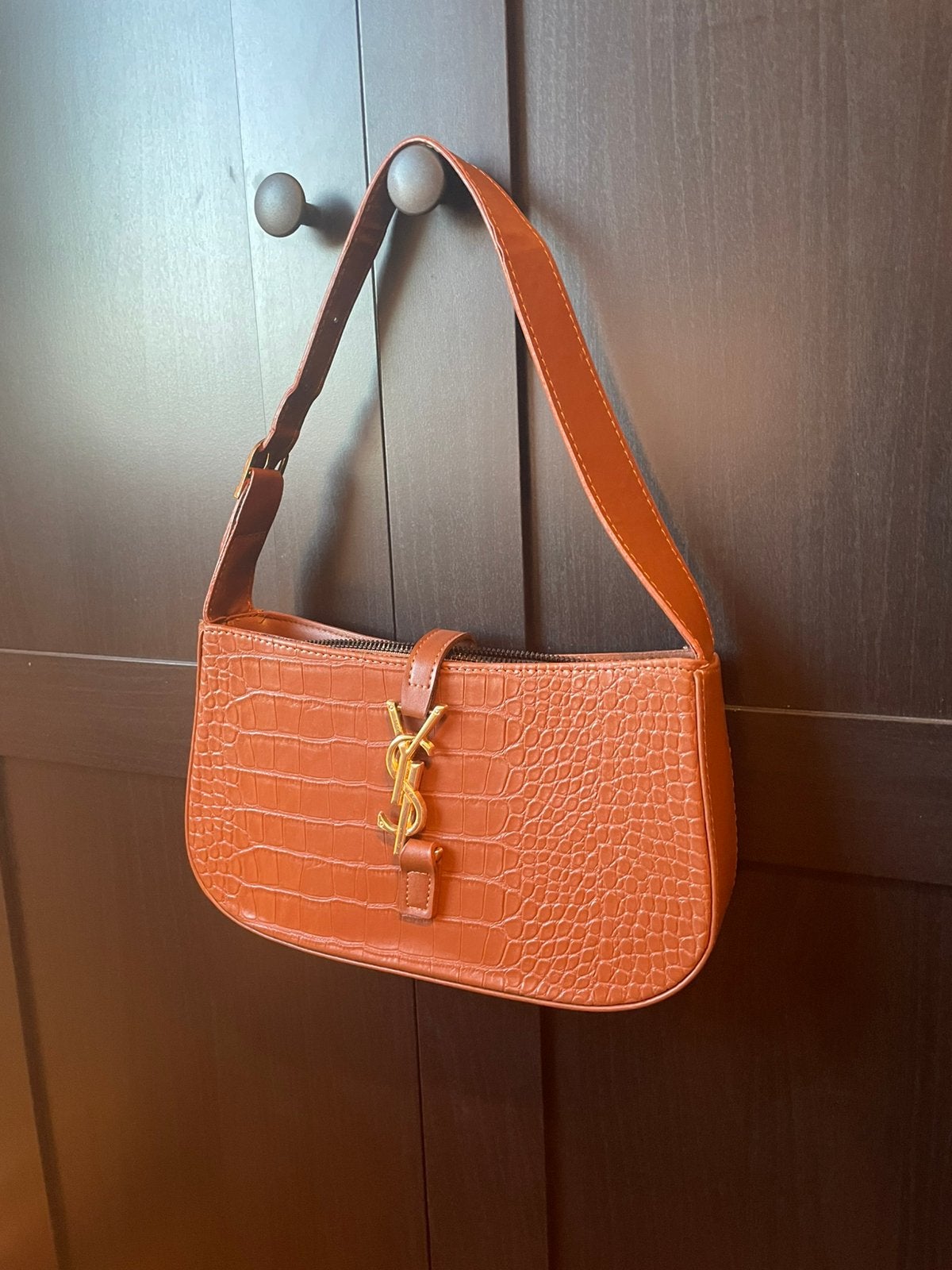 Schoudertas met crocoprint – cognac/bruin, Ophalen of Verzenden, Zo goed als nieuw, Bruin, Schoudertasje