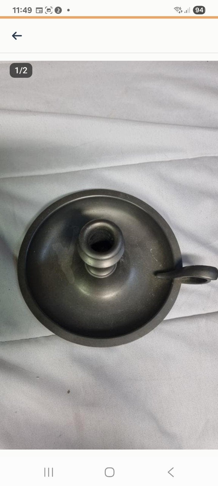 Oude metalen kandelaar met handvat van Daalderop, Ophalen of Verzenden, Gebruikt