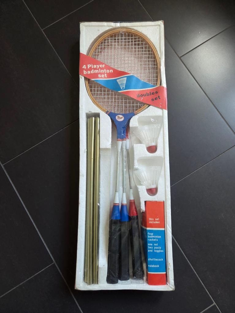 Vintage oude deluxe badminton set, Sport en Fitness, Badminton, Ophalen, Nieuw, Racket(s)