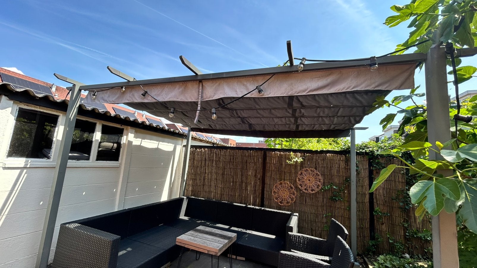 Pergola met uitschuifbaar schaduwdoek 3 x 3 m, Ophalen, Gebruikt, Overige typen