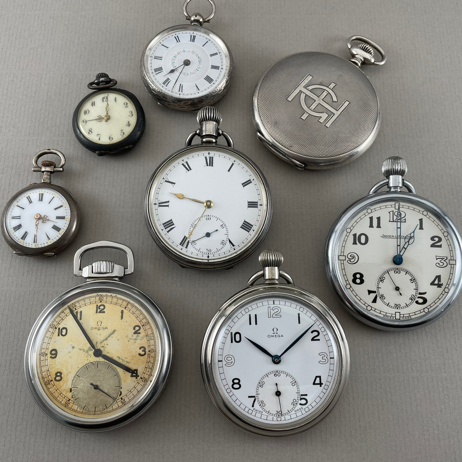 Zakhorloges Omega Jaeger-LeCoultre Zilver Antiek Vintage, Ophalen, Staal, Omega, 1960 of later