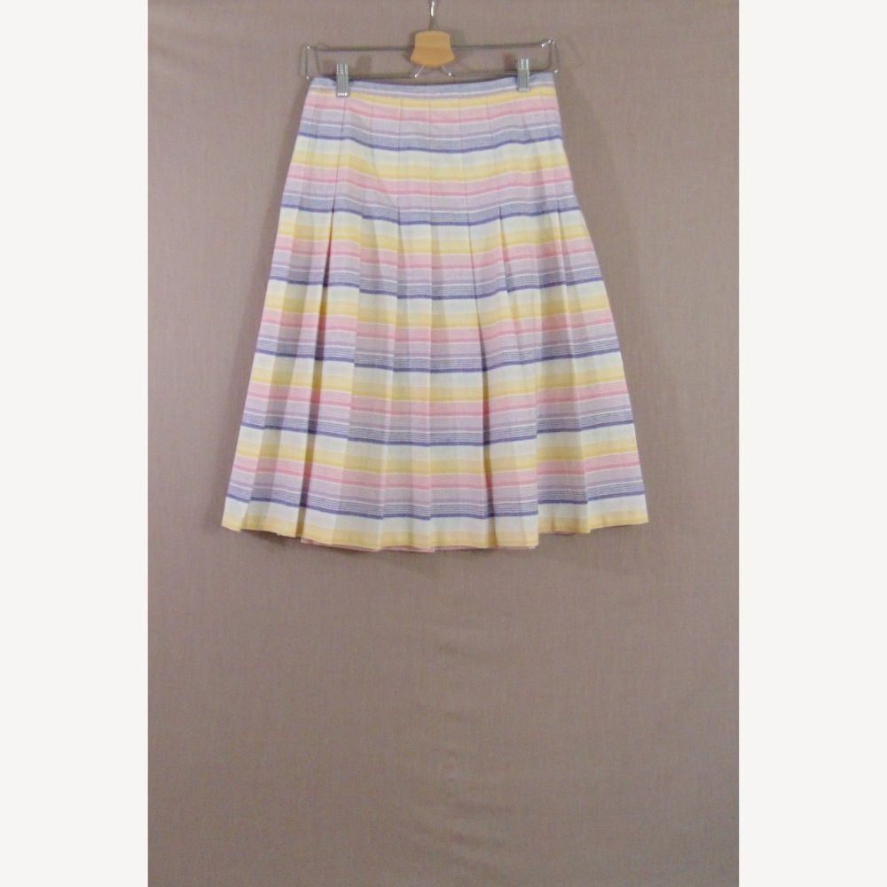 Vintage crème, geel, paars, roze gestreepte plissérok maat M, Kleding | Dames, Maat 38/40 (M), Verzenden, Zo goed als nieuw, Vintage