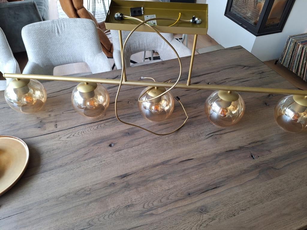 Zgan hanglamp van Gamma met vijf glazen bollen, Ophalen, Zo goed als nieuw