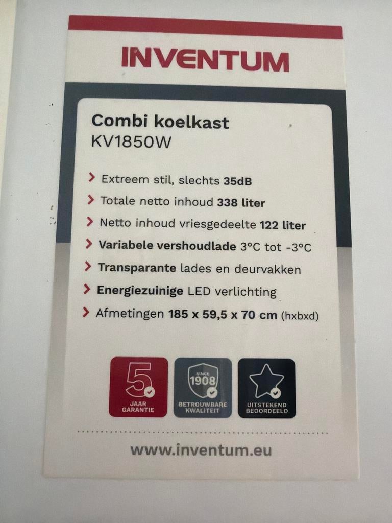 Inventum Combi Koelkast KV1850W - Stil en Ruim, Witgoed en Apparatuur, Koelkasten en IJskasten, Ophalen, 200 liter of meer, Met aparte vriezer