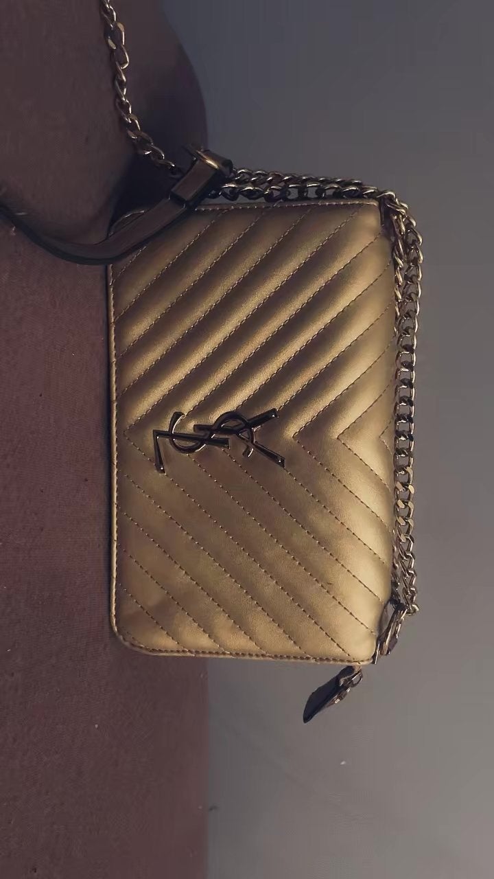 Gouden YSL-stijl schoudertasje, Ophalen of Verzenden, Gebruikt, Overige kleuren, Schoudertasje
