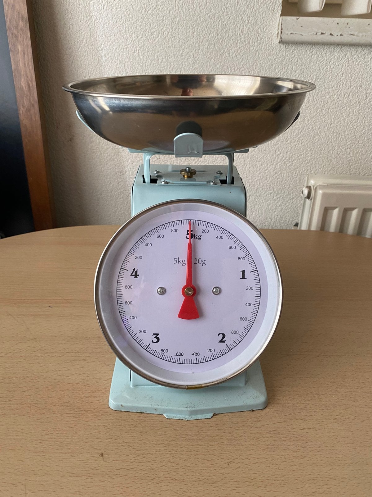 Retro keukenweegschaal metaal 5kg mint, Ophalen of Verzenden, Zo goed als nieuw