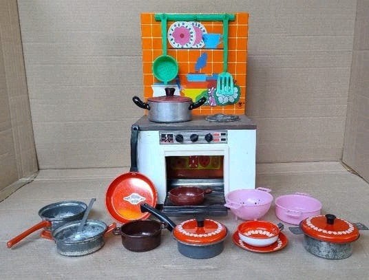 Vintage Fuchs speelgoedkeuken met pannen en accessoires, Ophalen of Verzenden