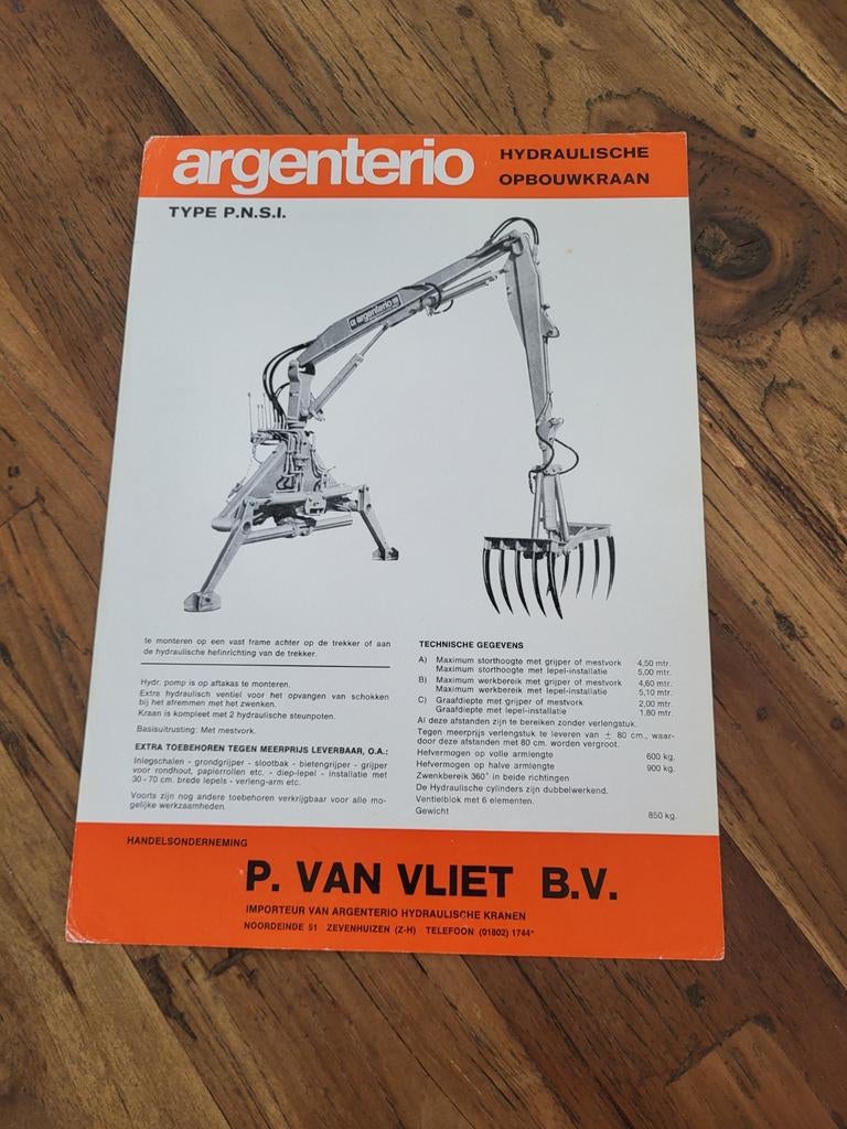 tractor folder Argenterio P.N.S.I. hydraulische opbouwkraan, Ophalen of Verzenden, Zo goed als nieuw