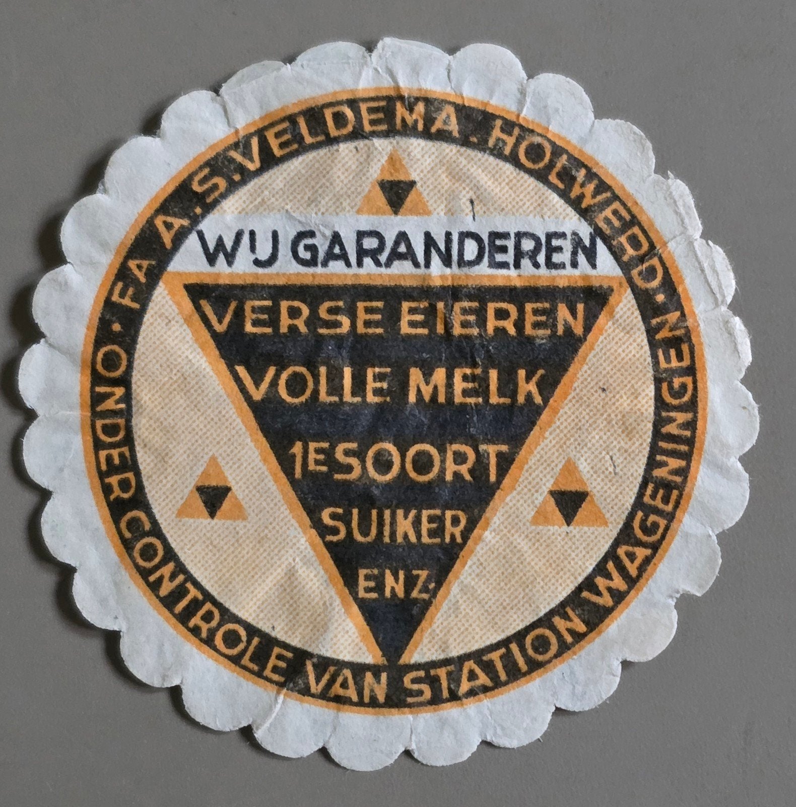 62) SLUITZEGEL FA.A.S. VELDEMA HOLWERD VOLLE MELK CONTRÔLE, Verzenden, Overige thema's