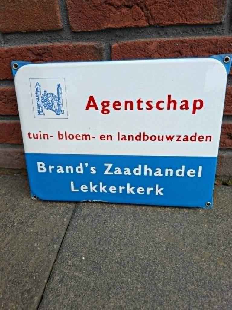 brand,s zaadhandel lekkerkerk  agentschap   emaille, Verzamelen, Ophalen of Verzenden, Gebruikt, Reclamebord