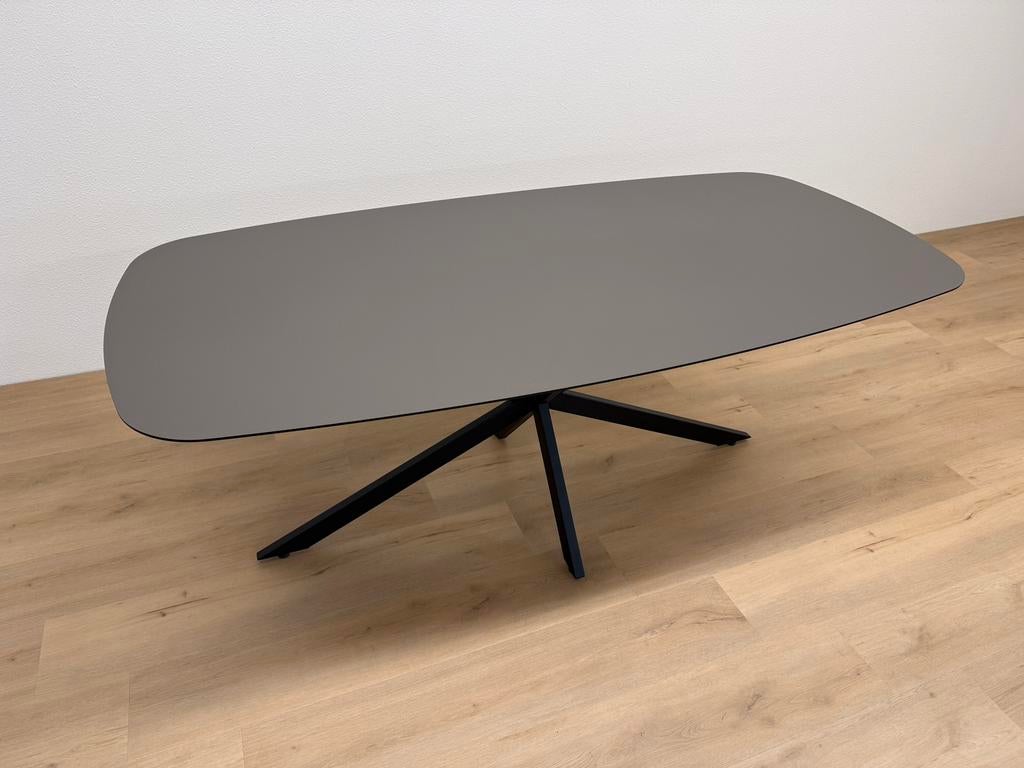 Deens ovale eettafel HPL Bruin 200x100 - Direct Leverbaar, 100 tot 150 cm, 200 cm of meer, Ophalen of Verzenden, Zo goed als nieuw