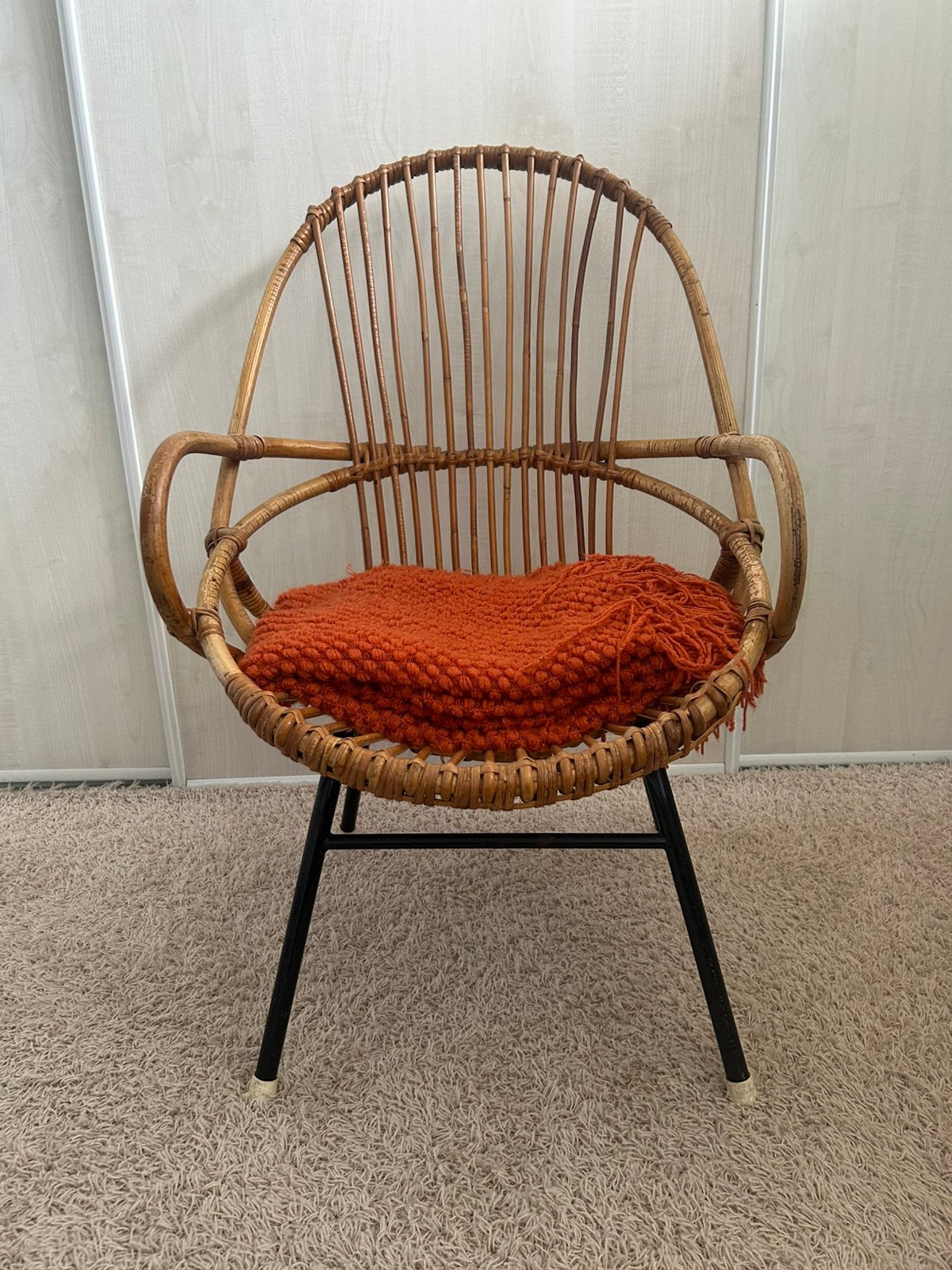 Vintage rotan stoel, Bruin, Riet of Rotan, Ophalen of Verzenden, Zo goed als nieuw