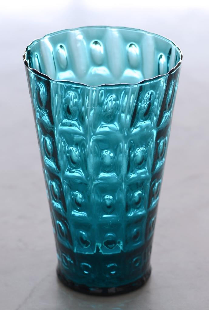 ✅ EMPOLI vaas Italië optisch glas turkoois retro ca. 1970, Blauw, Ophalen of Verzenden, Minder dan 50 cm, Glas