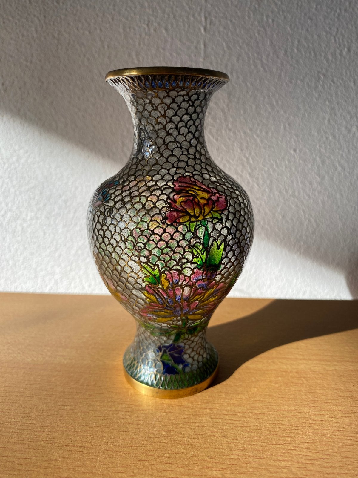 Plique-à-jour Vaasje - 13,5 cm - glas in lood, Ophalen of Verzenden