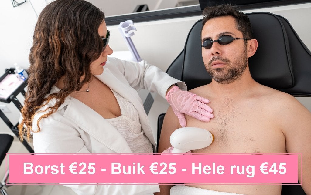 Laserontharing mannen hele rug + buik + borst €45, Ophalen of Verzenden, Nieuw, Overige typen