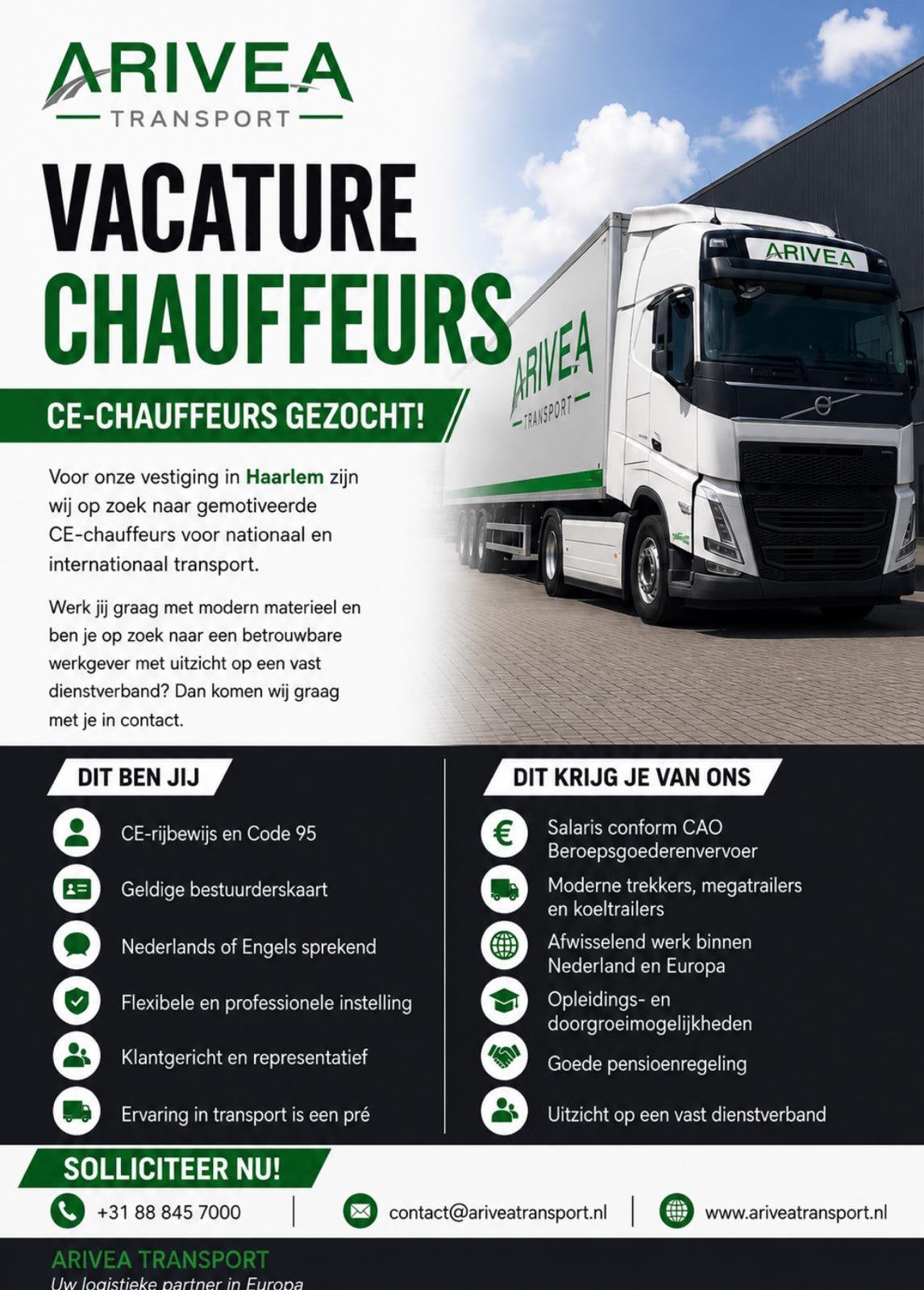 CE chauffeurs gezocht., Vacatures, 33 - 40 uur, Overige niveaus, Starter, Overige vormen