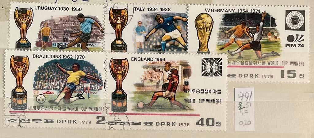 5 postzegels Noord-Korea; WK voetbal, sport 1, Ophalen of Verzenden, Gestempeld, Sport
