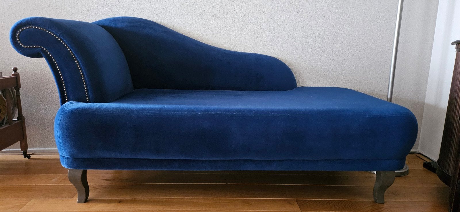 Blauwe chaise longue / bank met een zijleuning, Ophalen, Minder dan 75 cm, 150 tot 200 cm, Tweepersoons