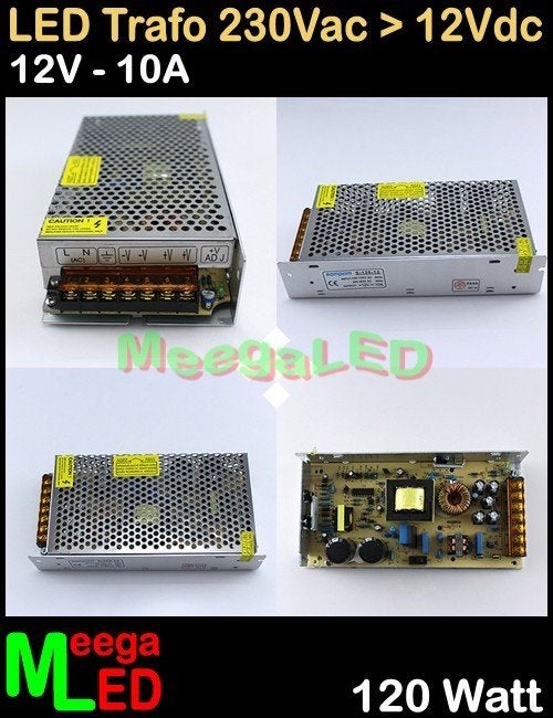 LED Trafo Voeding Adapter Driver - 230V > 12V - 10A = 120W, Metaal, Overige merken, Nieuw, Overige fittingen