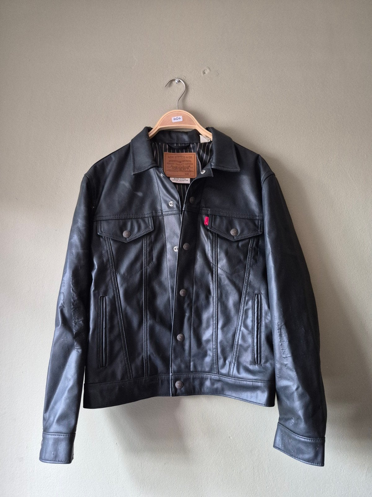 Levi's Zwart Leren Trucker Jas | Vintage | Maat S, Levi's, Zwart, Onbekend, Ophalen of Verzenden