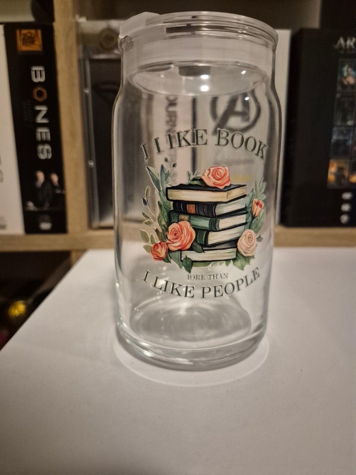 3 Bekers voor Boekliefhebbers: Glas & Plastic met Rietje, Overige typen, Ophalen of Verzenden, Zo goed als nieuw, Glas