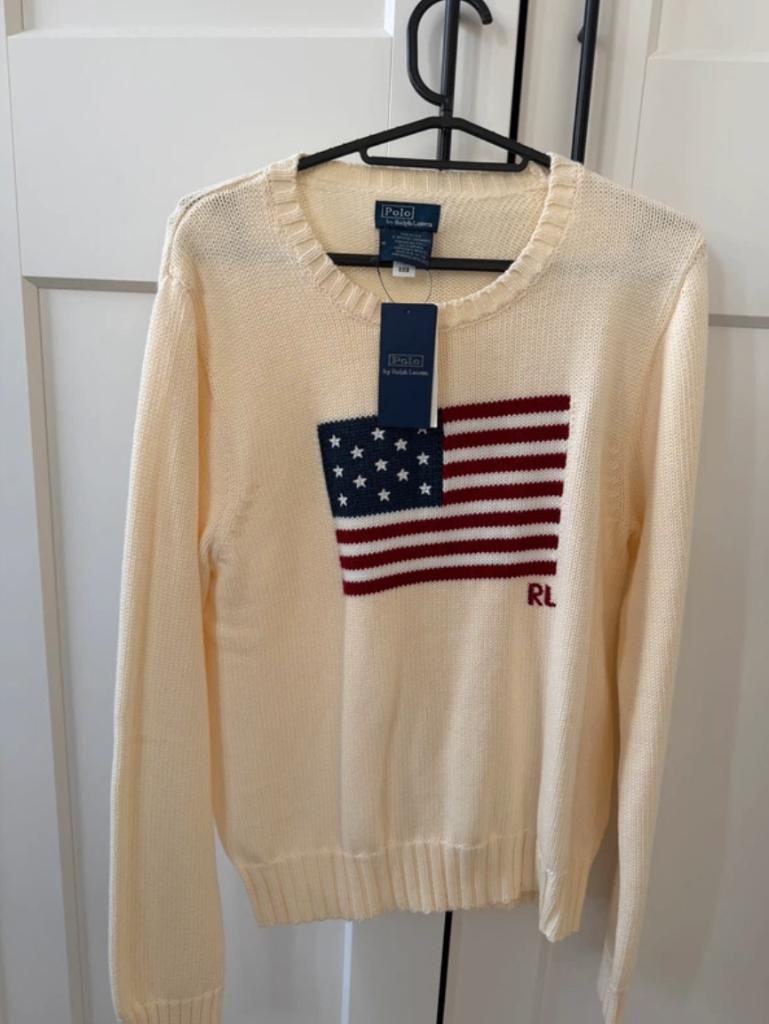 Ralph Lauren USA flag sweater cream Maat M Nieuw, Kleding | Dames, Truien en Vesten, Ophalen of Verzenden, Zo goed als nieuw, Beige